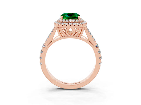 Rose gold Cushion Cut Emerald Pavé Split Shank Double Halo Engagement Ring_3