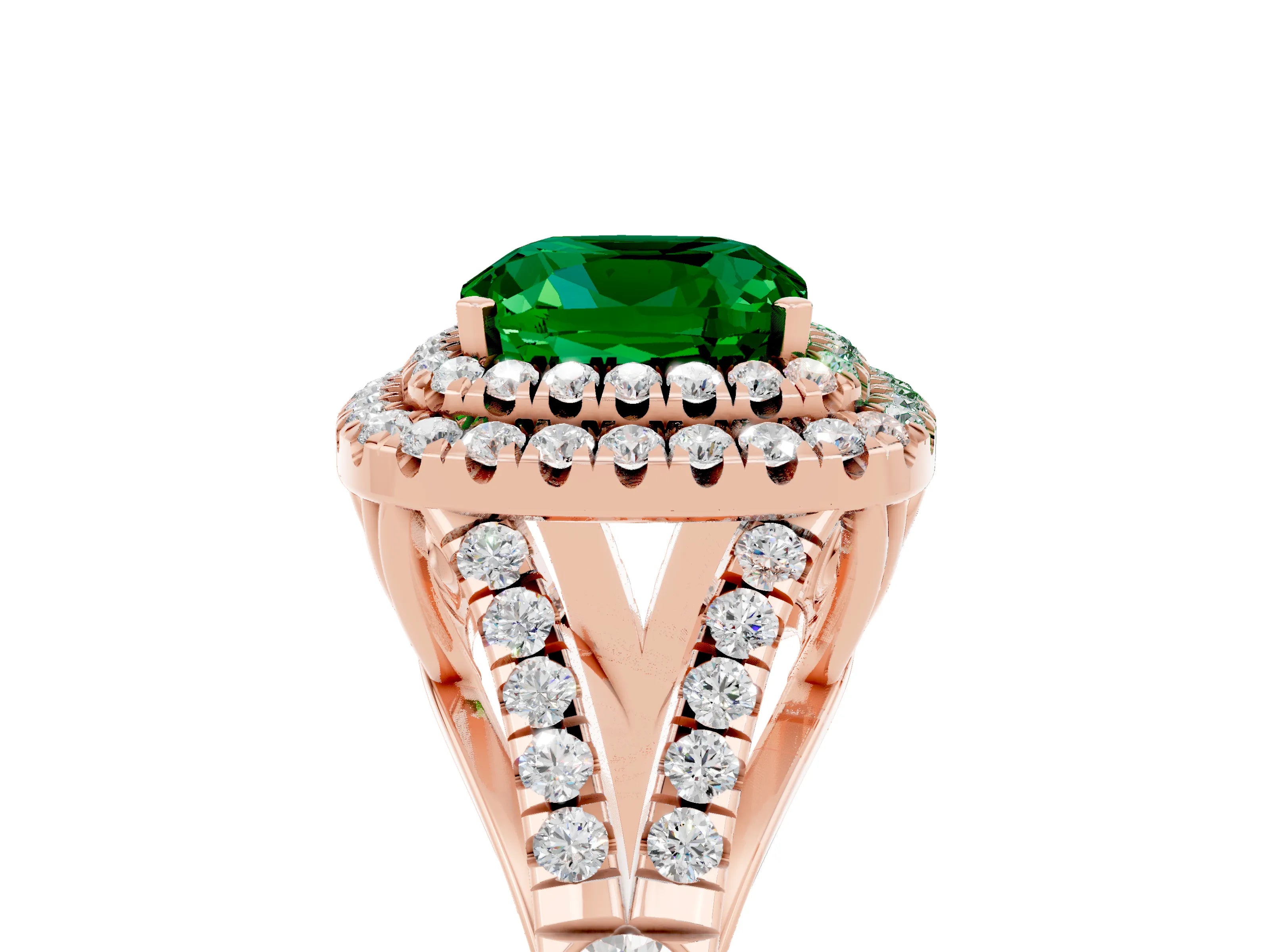 Rose gold Cushion Cut Emerald Pavé Split Shank Double Halo Engagement Ring_5
