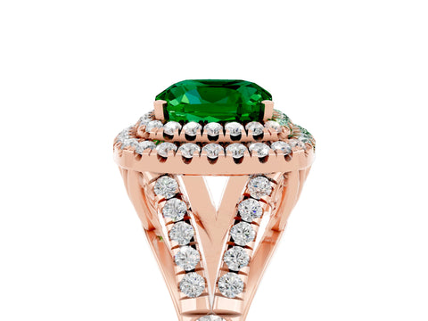 Rose gold Cushion Cut Emerald Pavé Split Shank Double Halo Engagement Ring_5