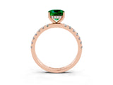Rose gold Cushion Cut Emerald Pave Band Solitaire Ring with Four-Prong Setting_27