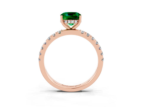 Rose gold Cushion Cut Emerald Pave Band Solitaire Ring with Four-Prong Setting_27