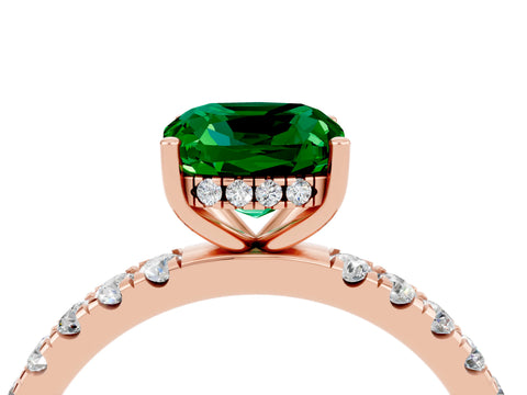 Rose gold Cushion Cut Emerald Pave Band Solitaire Ring with Four-Prong Setting_28