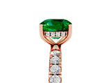 Rose gold Cushion Cut Emerald Pave Band Solitaire Ring with Four-Prong Setting_29