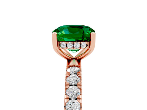 Rose gold Cushion Cut Emerald Pave Band Solitaire Ring with Four-Prong Setting_29