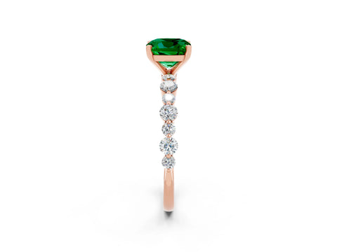 Rose gold Cushion Cut Emerald Prong Set Engagement Ring with Pavé Band_2