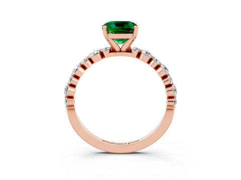Rose gold Cushion Cut Emerald Prong Set Engagement Ring with Pavé Band_3
