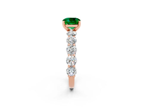 Rose gold Cushion Cut Emerald Prong Setting with Side Stones on a Pave Band_2