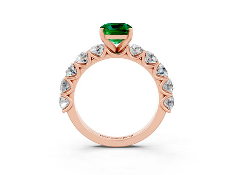 Rose gold Cushion Cut Emerald Prong Setting with Side Stones on a Pave Band_3