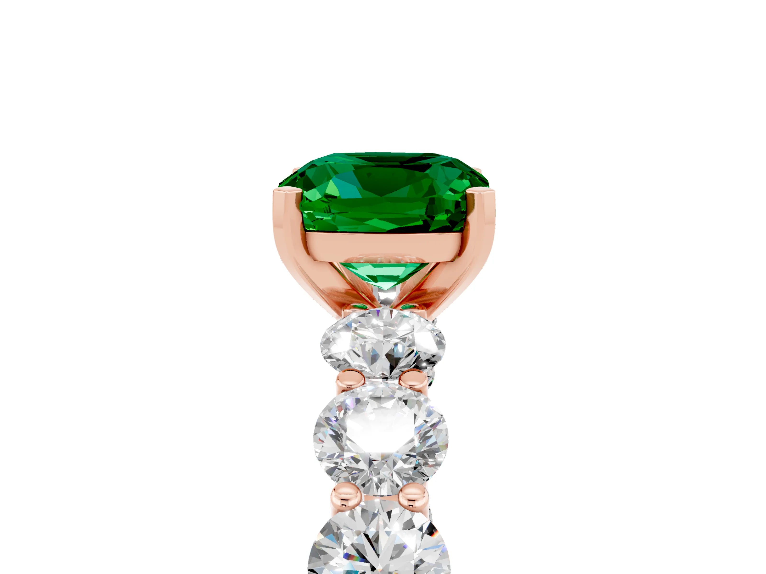 Rose gold Cushion Cut Emerald Prong Setting with Side Stones on a Pave Band_5