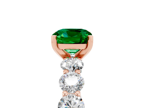 Rose gold Cushion Cut Emerald Prong Setting with Side Stones on a Pave Band_5