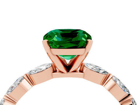 Rose gold Cushion Cut Emerald Ring with Marquise Side Stones and Prong Setting_4