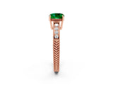 Rose gold Cushion Cut Emerald Ring with Milgrain Pavé Band and Four-Prong Setting_14