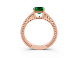 Rose gold Cushion Cut Emerald Ring with Milgrain Pavé Band and Four-Prong Setting_15
