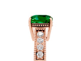 Rose gold Cushion Cut Emerald Ring with Milgrain Pavé Band and Four-Prong Setting_17