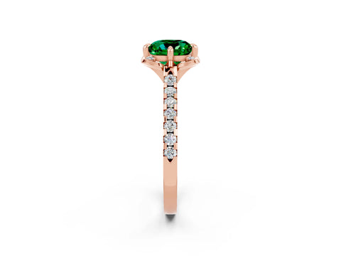 Rose gold Cushion Cut Emerald Ring with Pavé Band and Floral Prong Setting_2