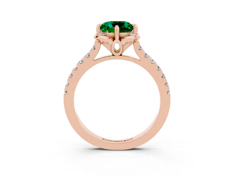 Rose gold Cushion Cut Emerald Ring with Pavé Band and Floral Prong Setting_3