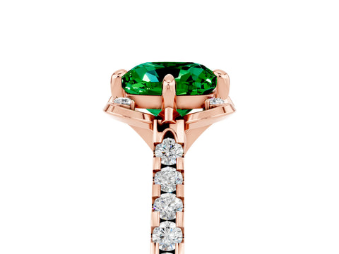 Rose gold Cushion Cut Emerald Ring with Pavé Band and Floral Prong Setting_5