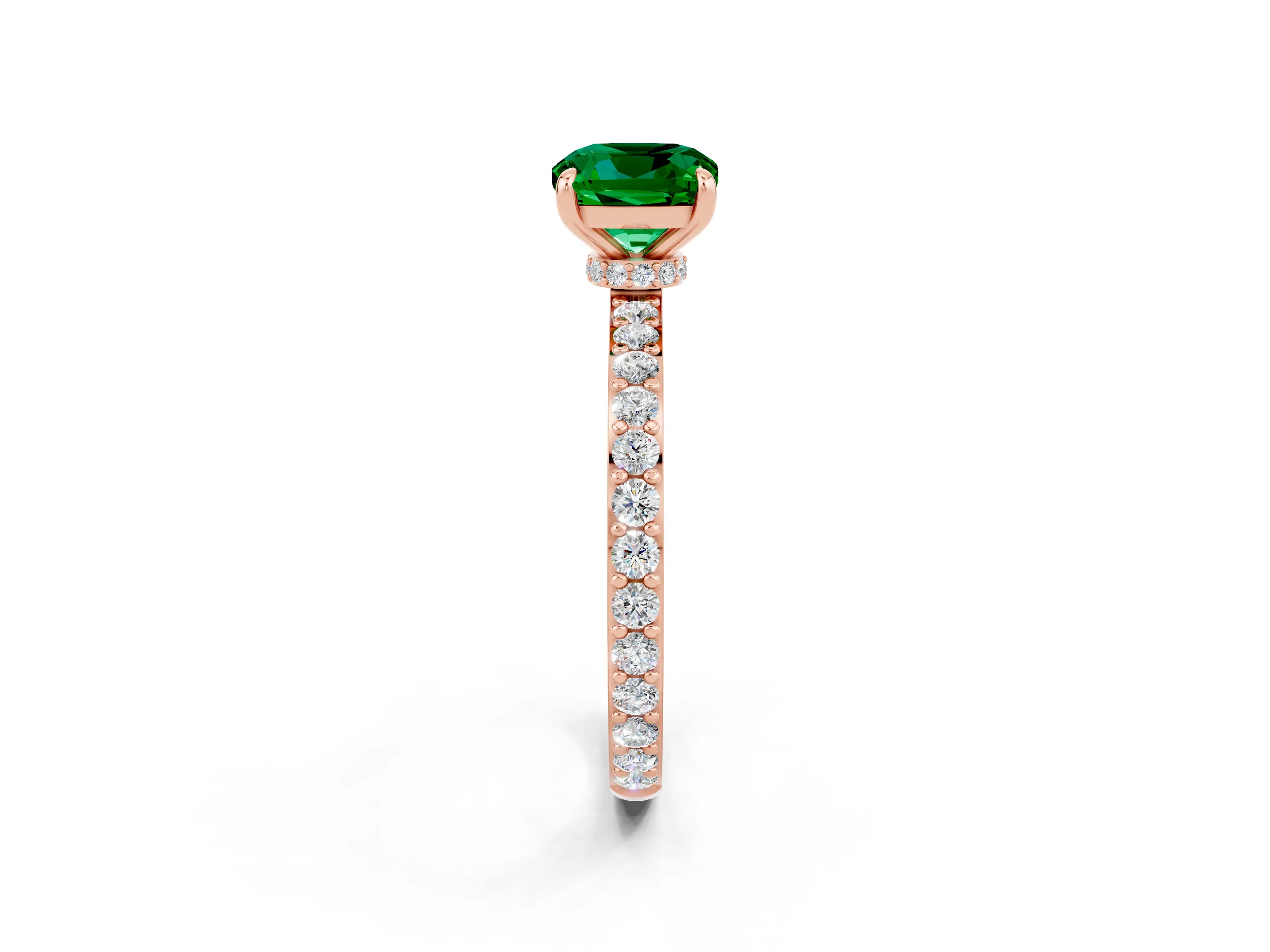 Rose gold Cushion Cut Emerald Ring with Pavé Band and Four-Prong Setting_2
