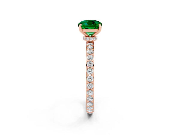 Rose gold Cushion Cut Emerald Pavé Engagement Ring with Round  Accents and Prong Setting