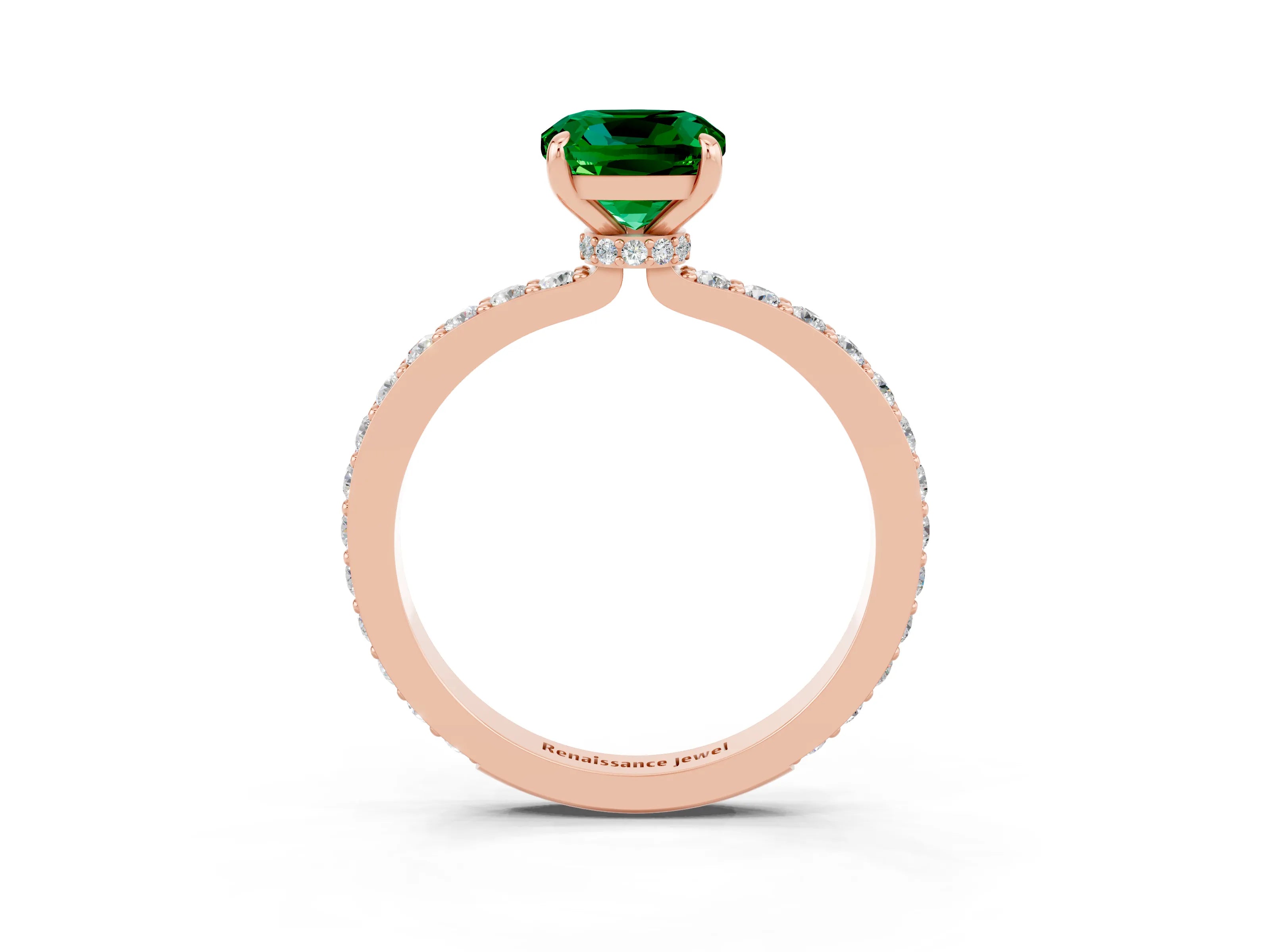 Rose gold Cushion Cut Emerald Ring with Pavé Band and Four-Prong Setting_3