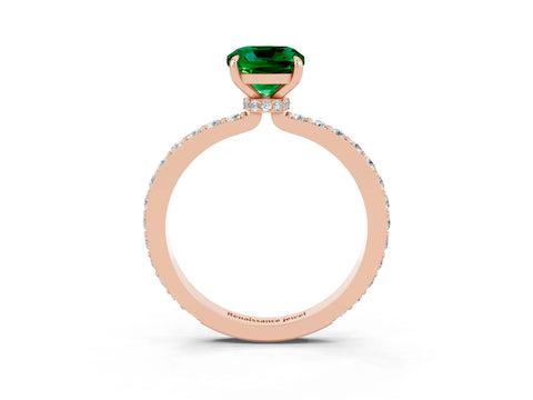 Rose gold Cushion Cut Emerald Ring with Pavé Band and Four-Prong Setting_3