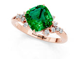 Rose gold Cushion Cut Emerald Ring with Side Stones and Four-Prong Setting_37