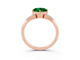 Rose gold Cushion Cut Emerald Ring with Side Stones and Four-Prong Setting_39