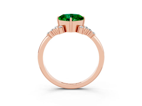 Rose gold Cushion Cut Emerald Ring with Side Stones and Four-Prong Setting_39