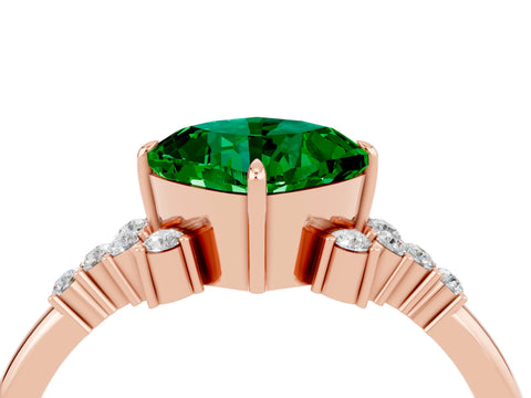 Rose gold Cushion Cut Emerald Ring with Side Stones and Four-Prong Setting_40