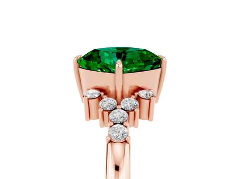 Rose gold Cushion Cut Emerald Ring with Side Stones and Four-Prong Setting_41