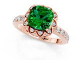 Rose gold Cushion Cut Emerald Scalloped Halo Engagement Ring with Round Shared Prong Band_25