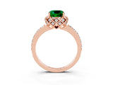 Rose gold Cushion Cut Emerald Scalloped Halo Engagement Ring with Round Shared Prong Band_27