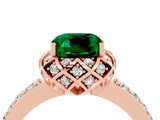 Rose gold Cushion Cut Emerald Scalloped Halo Engagement Ring with Round Shared Prong Band_28