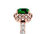 Rose gold Cushion Cut Emerald Scalloped Halo Engagement Ring with Round Shared Prong Band_29