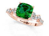 Rose gold Cushion Cut Emerald Scattered Round Accent Ring with Prong Setting_25