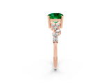 Rose gold Cushion Cut Emerald Scattered Round Accent Ring with Prong Setting_26