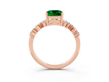Rose gold Cushion Cut Emerald Scattered Round Accent Ring with Prong Setting_27