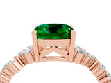 Rose gold Cushion Cut Emerald Scattered Round Accent Ring with Prong Setting_28