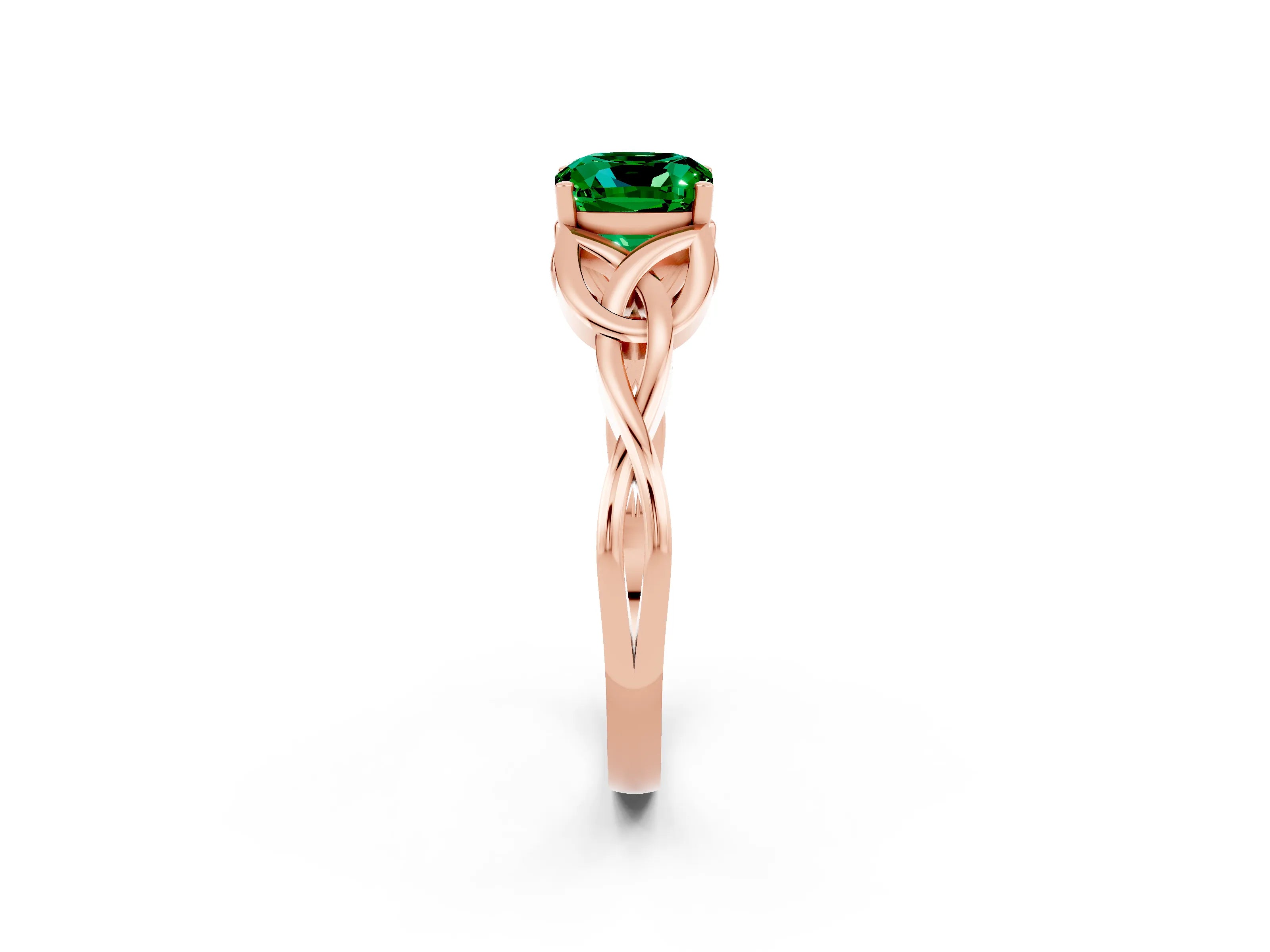 Rose gold Cushion Cut Emerald Solitaire Celtic Knot Ring with Four-Prong Setting_14