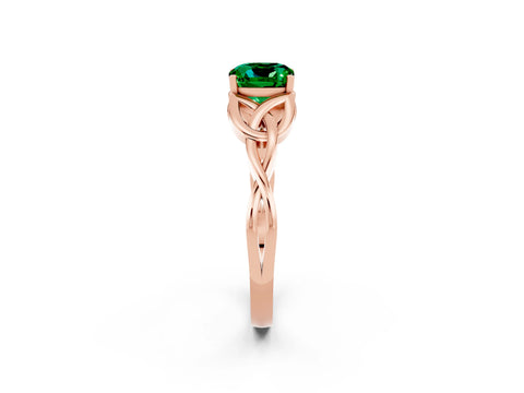 Rose gold Cushion Cut Emerald Solitaire Celtic Knot Ring with Four-Prong Setting_14