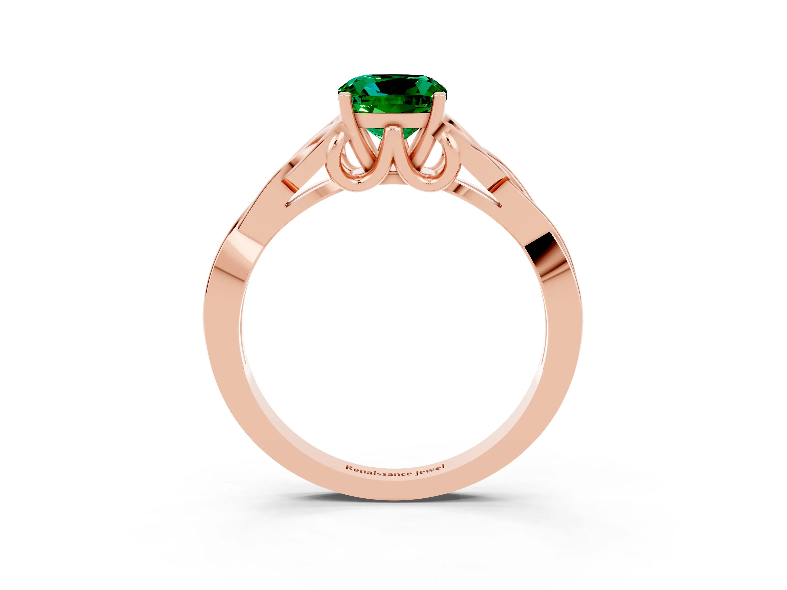 Rose gold Cushion Cut Emerald Solitaire Celtic Knot Ring with Four-Prong Setting_15