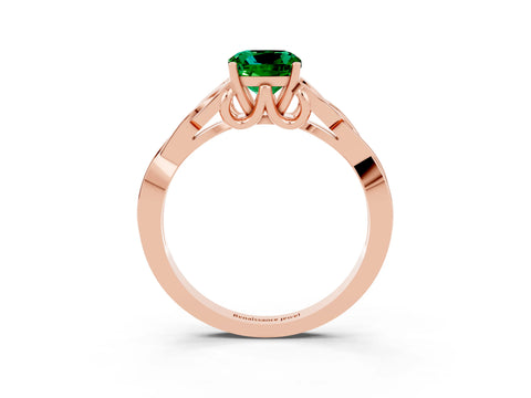 Rose gold Cushion Cut Emerald Solitaire Celtic Knot Ring with Four-Prong Setting_15