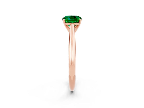 Rose gold Cushion Cut Emerald Solitaire Engagement Ring with Cathedral Setting and Four-Prong Mount