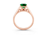 Rose gold Cushion Cut Emerald Solitaire Engagement Ring with Cathedral Setting and Four-Prong Mount_27