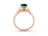Rose gold Cushion Cut Emerald Solitaire Engagement Ring with Cathedral Setting and Four-Prong Mount_33