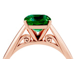 Rose gold Cushion Cut Emerald Solitaire Engagement Ring with Cathedral Setting and Four-Prong Mount_34