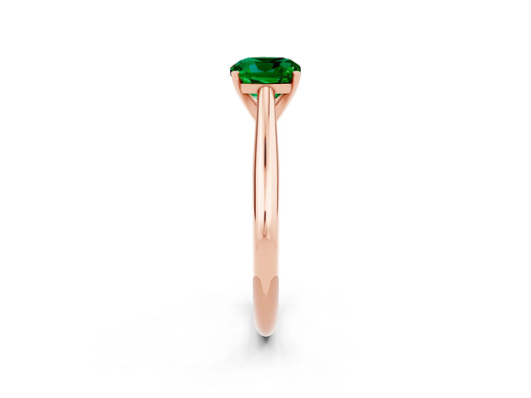 Rose gold Cushion Cut Emerald Solitaire Engagement Ring with Cathedral Setting and Four-Prong Mount