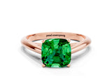 Rose gold Cushion Cut Emerald Solitaire Engagement Ring with Cathedral Setting and Four-Prong Mount_66