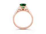 Rose gold Cushion Cut Emerald Solitaire Engagement Ring with Cathedral Setting and Four-Prong Mount_69
