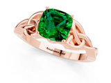 Rose gold Cushion Cut Emerald Solitaire Engagement Ring with Celtic Knot Band and Four-Prong Setting_1